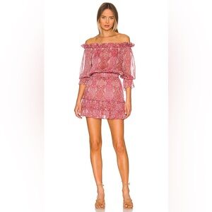 MISA Los Angeles Danae Dress Washed Rose Lilac Off the Shoulder Mini Dress Pink